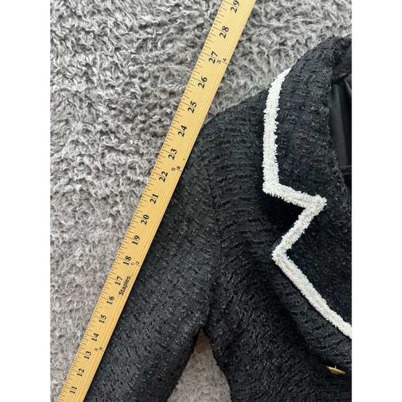 NWT Aqua Double Breasted Tweed‎ Tipped Trim Blazer Black Womens Size S - Picture 10 of 12